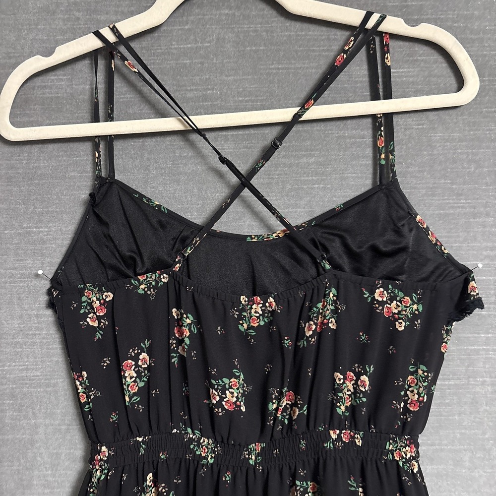 Guess Dress 4 Black Floral Maxi Ruffle Tiered Strappy Sundress Boho Summer Beach - Picture 6 of 10